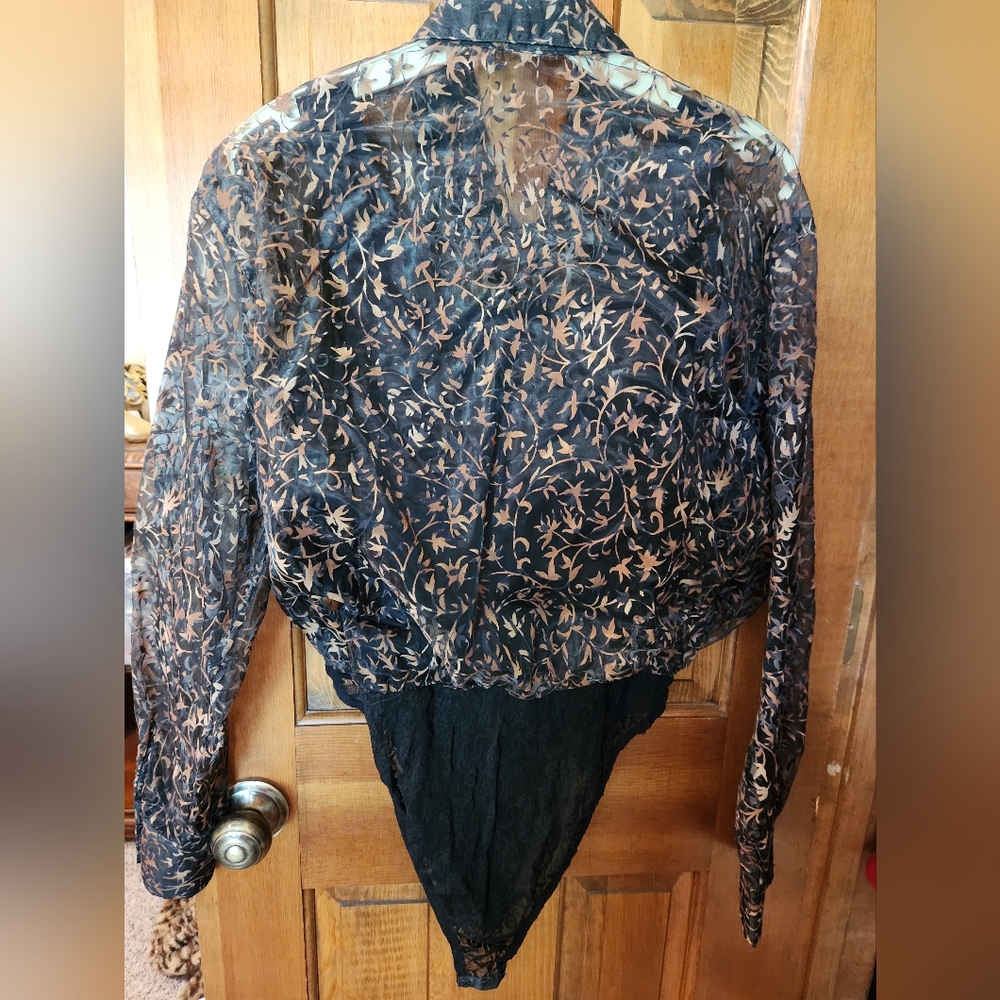 Anue Body suit , Button Front Blouse  and Snap Crotch, Large